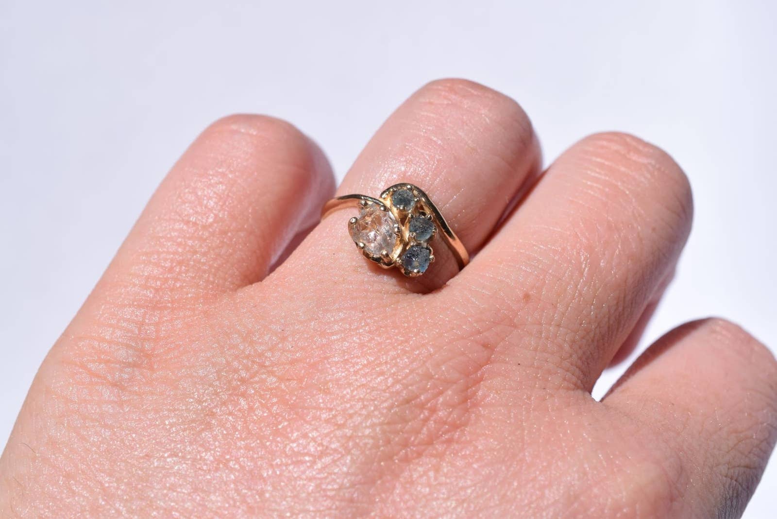 14k Gold Diamond Sapphire Ring Raw Diamond Engagement Ring Solid Gold En 544$